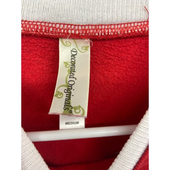 Decorated Originals Red Crewneck Christmas Tree Sweatshirt Stars Snow Sz M - Picture 2 of 5
